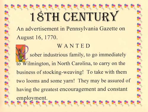 Hosiery history: 18th Century, an advertisement in Pennsylvania Gazette on August 16, 1770